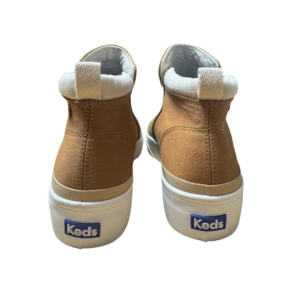 Keds Platform Sneakers Womens 9 Tan Brown Snakeskin Zip Mid Top NWOB Casual Shoe